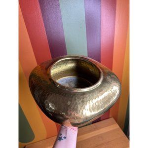 Vintage brass hammered patina planter catch all bowl gold